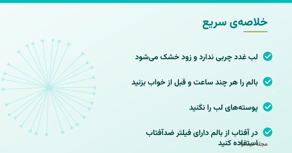 خلاصهی سریع: مراقبت از لب: راهنمای درمان خشکی و ترکخوردگی لب